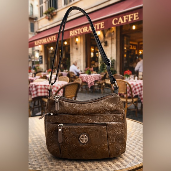 Giani Bernini Handbags - Giani Bernini Brown Embossed Leather Shoulder Bag